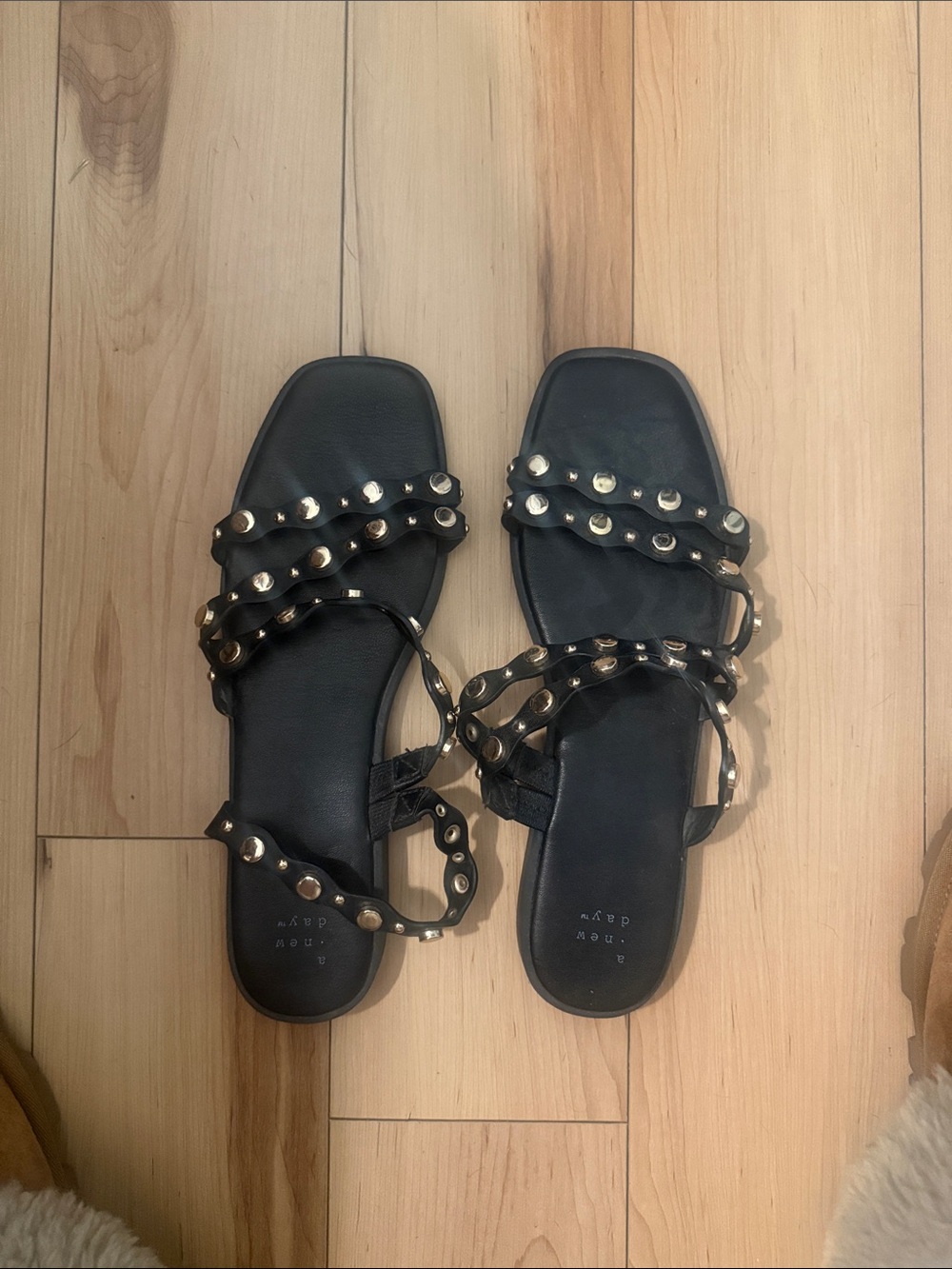 a new day Black Studded Strappy Flat Sandals